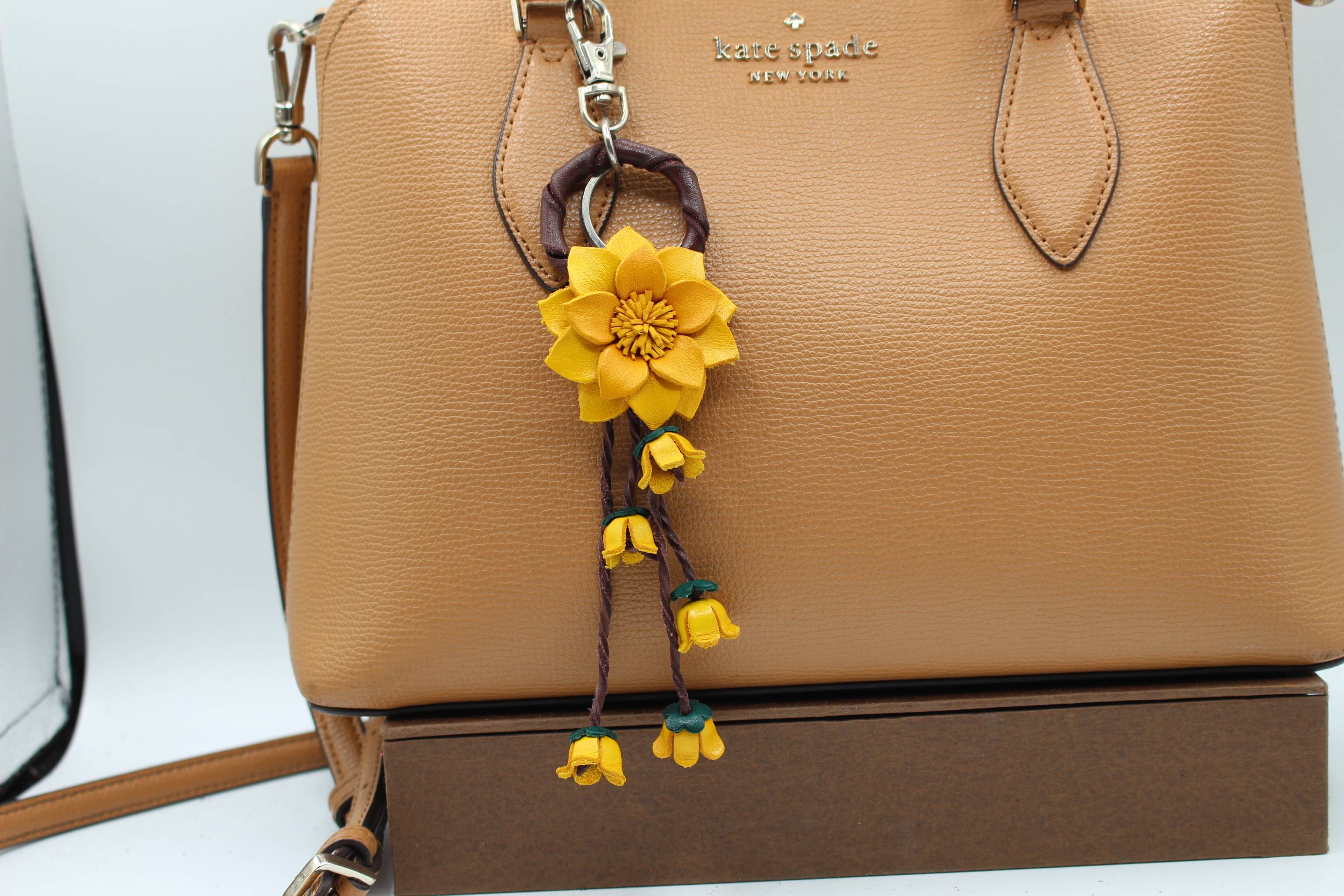 Leather flower key chain handbag charm multi colors
