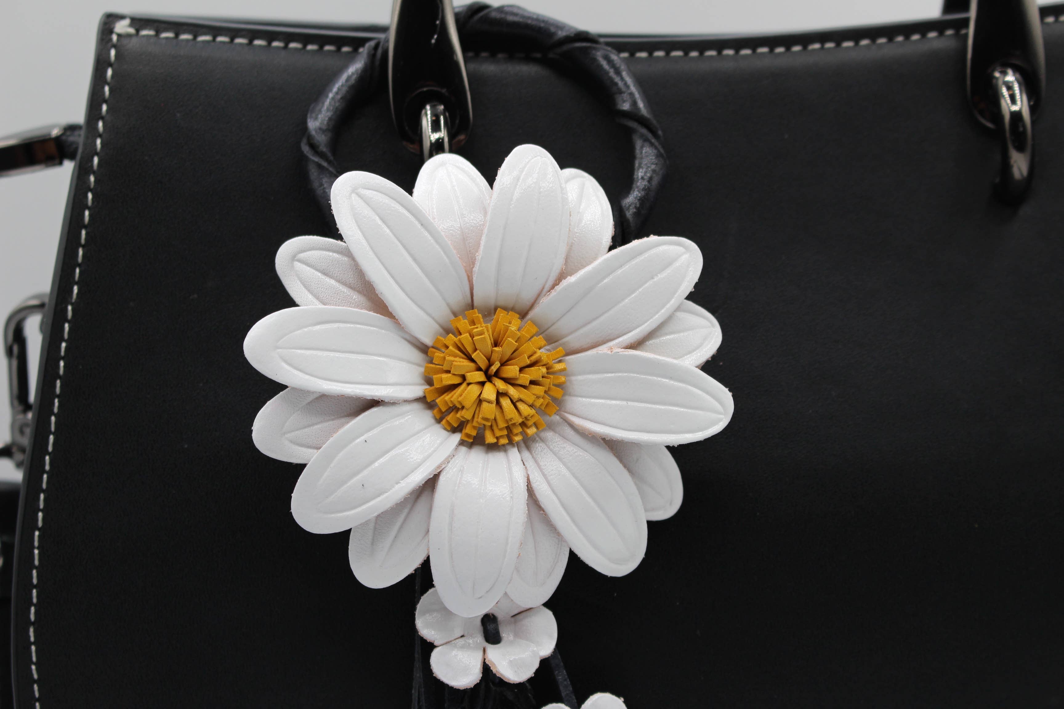 Large Leather Sunflower Keychain Bag Charm