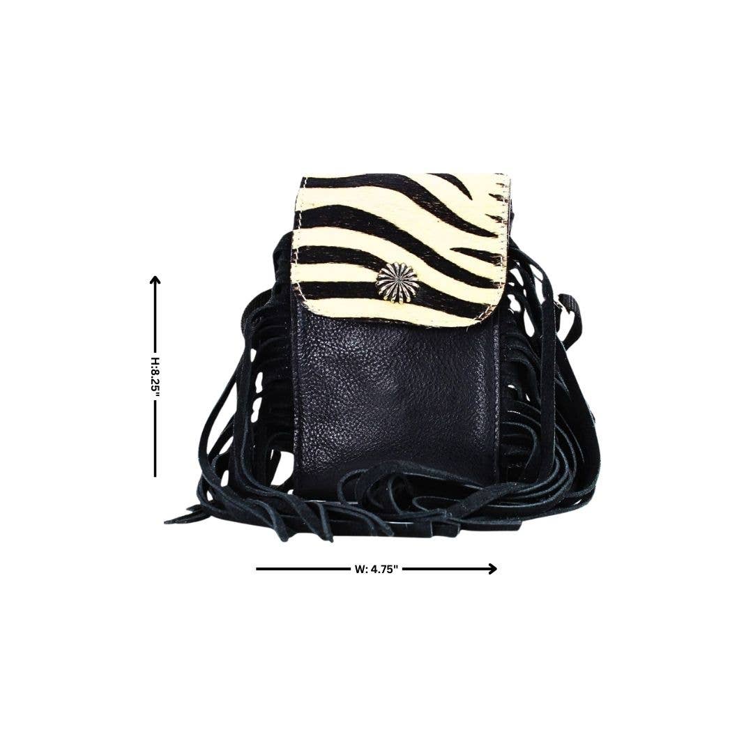 HOH Flap Over Crossbody Bag w/ Fringe Zebra # AB 2406