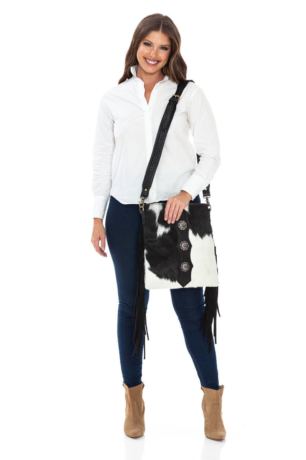 American Bison Western Style Hair on Hide Fringe Crossbody