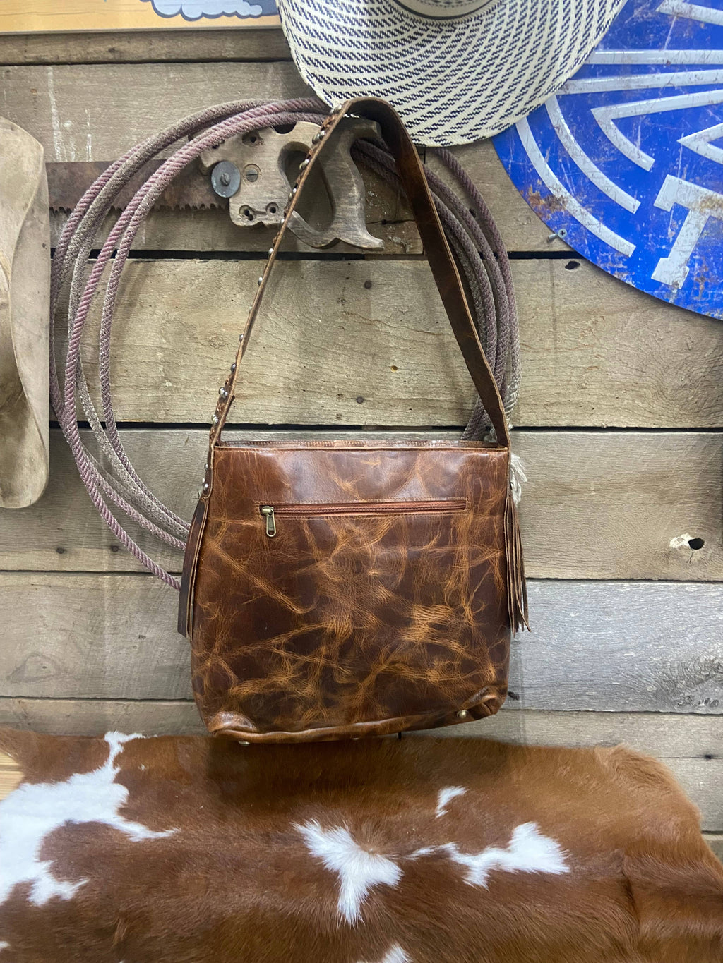 Couture Cowgirl Cowhide Cross Stitched Leather Purse