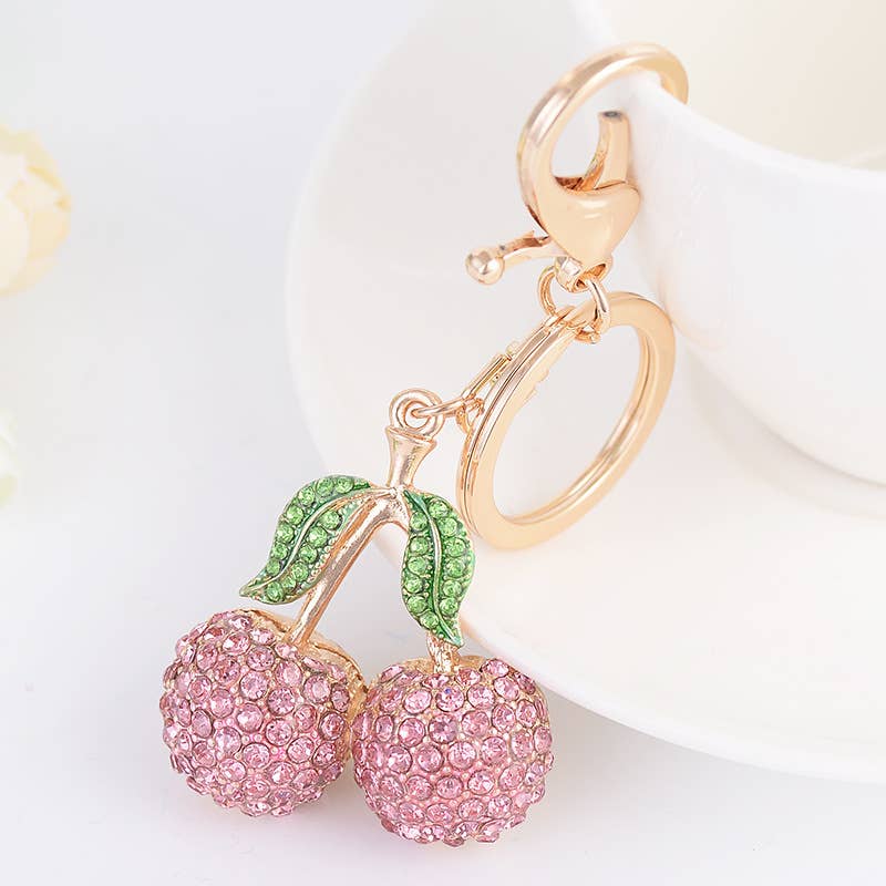Rhinestone Cherry Bag Accessories Keychain