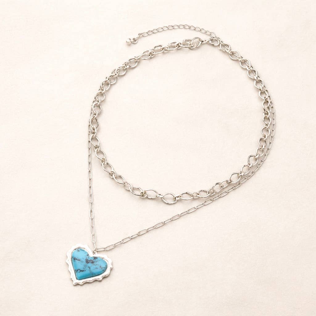 2 Layered Western Semi Stone Precious Heart Stone Necklace