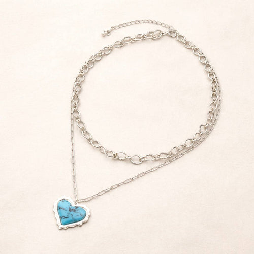 2 Layered Western Semi Stone Precious Heart Stone Necklace