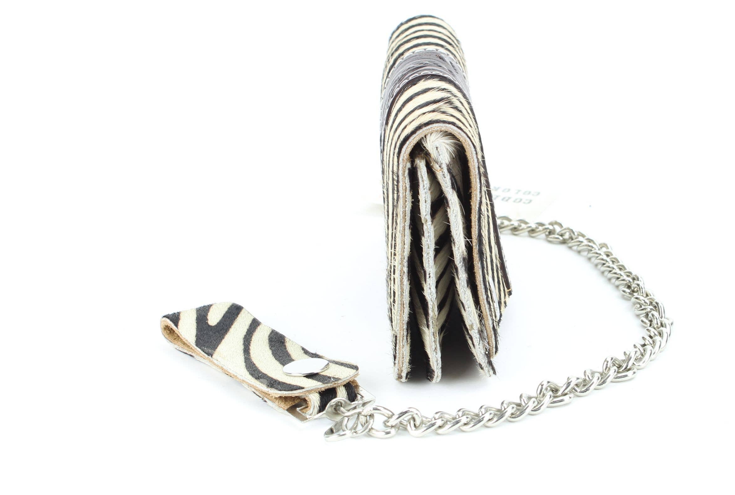 Zebra print hair on hide tooled leather chain wallet CW6HOHZ