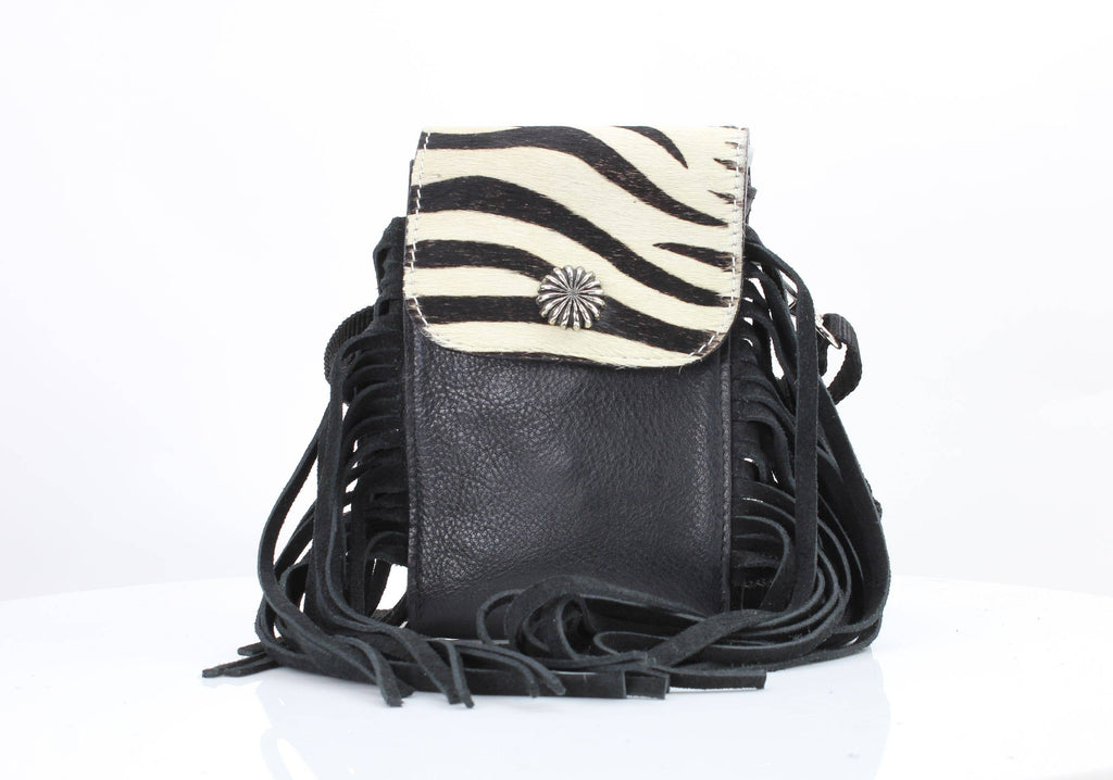 HOH Flap Over Crossbody Bag w/ Fringe Zebra # AB 2406