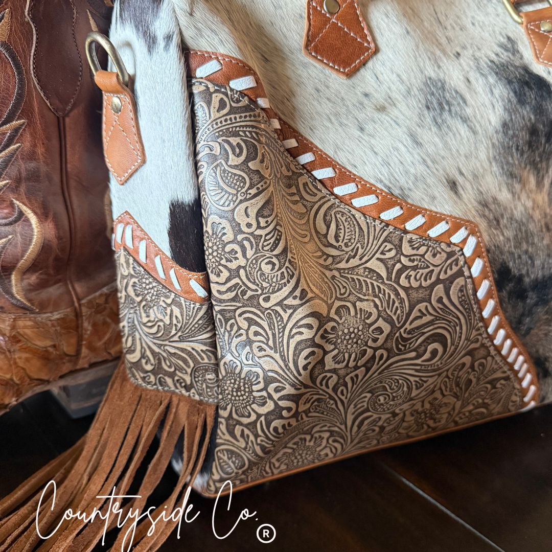 Laramie Tooled Leather Cowhide Western Statement Bag