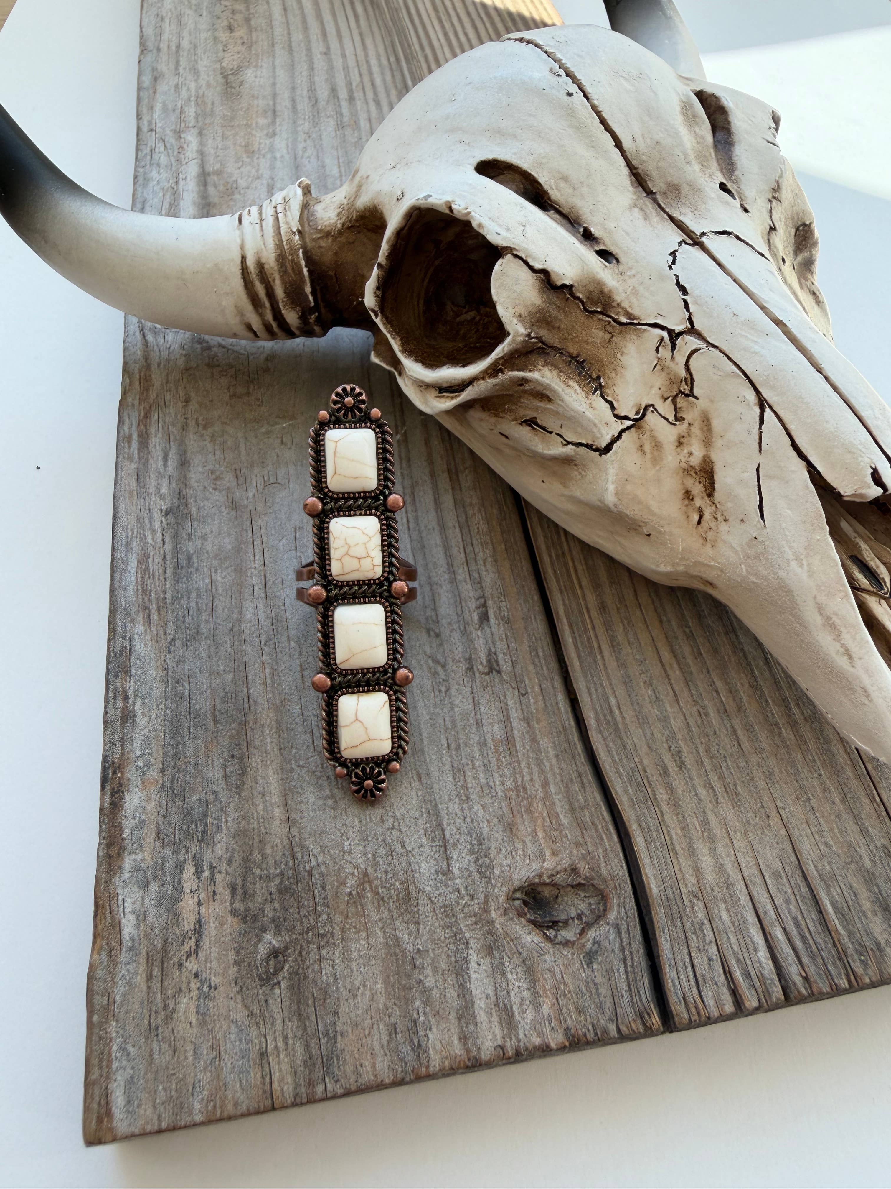 Western Cluster Cuff Ring - Copper White