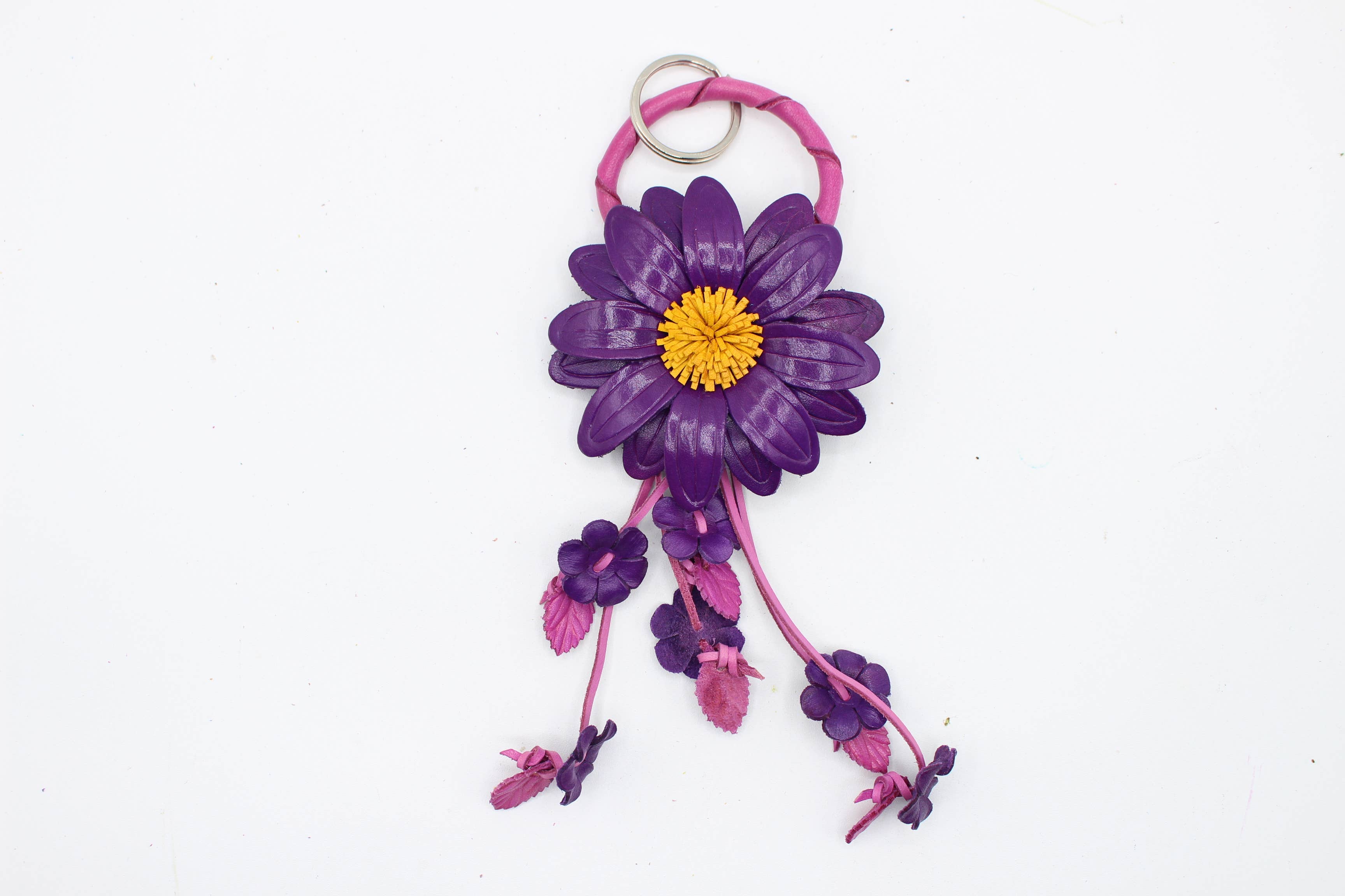 Large Leather Sunflower Keychain Bag Charm