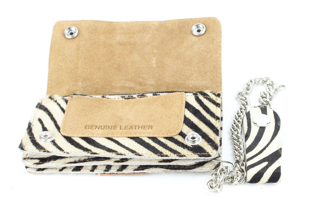 Zebra print hair on hide tooled leather chain wallet CW6HOHZ