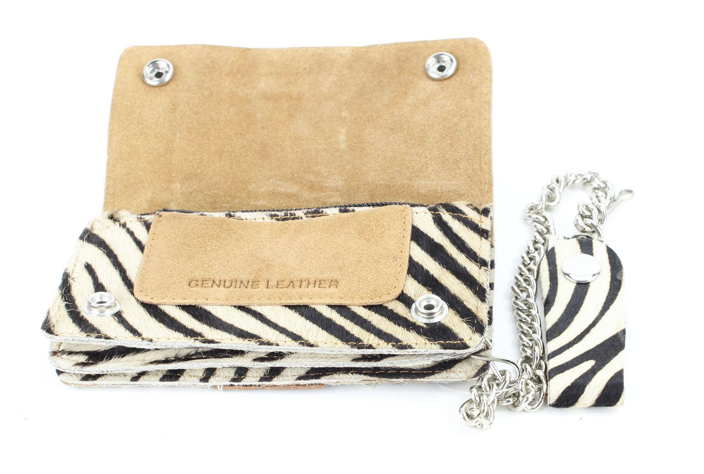 Zebra print hair on hide tooled leather chain wallet CW6HOHZ