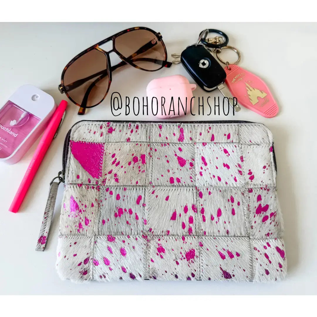 Cowhide Accessory Bag Pouch Genuine Hair-On Hide Makeup Bag 
