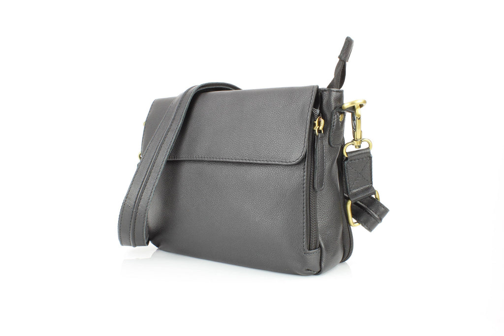 Flap Over Leather Shoulder Bag Hidden Storage 1833