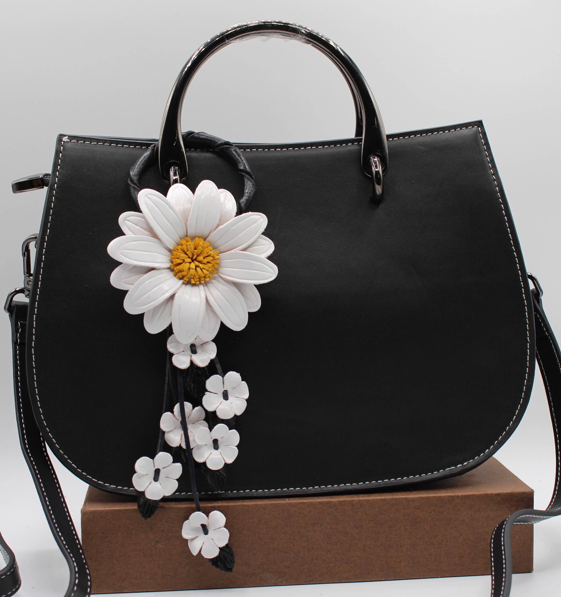 Large Leather Sunflower Keychain Bag Charm
