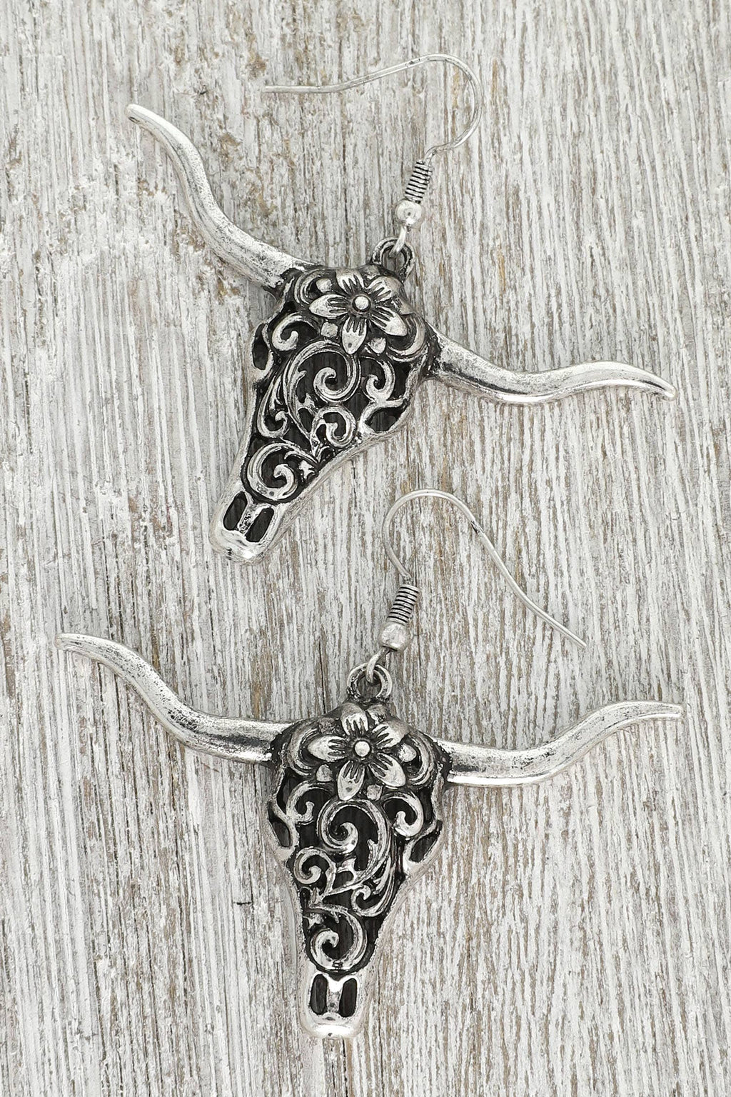 Western Filigree Patterned Steer Head Earrings