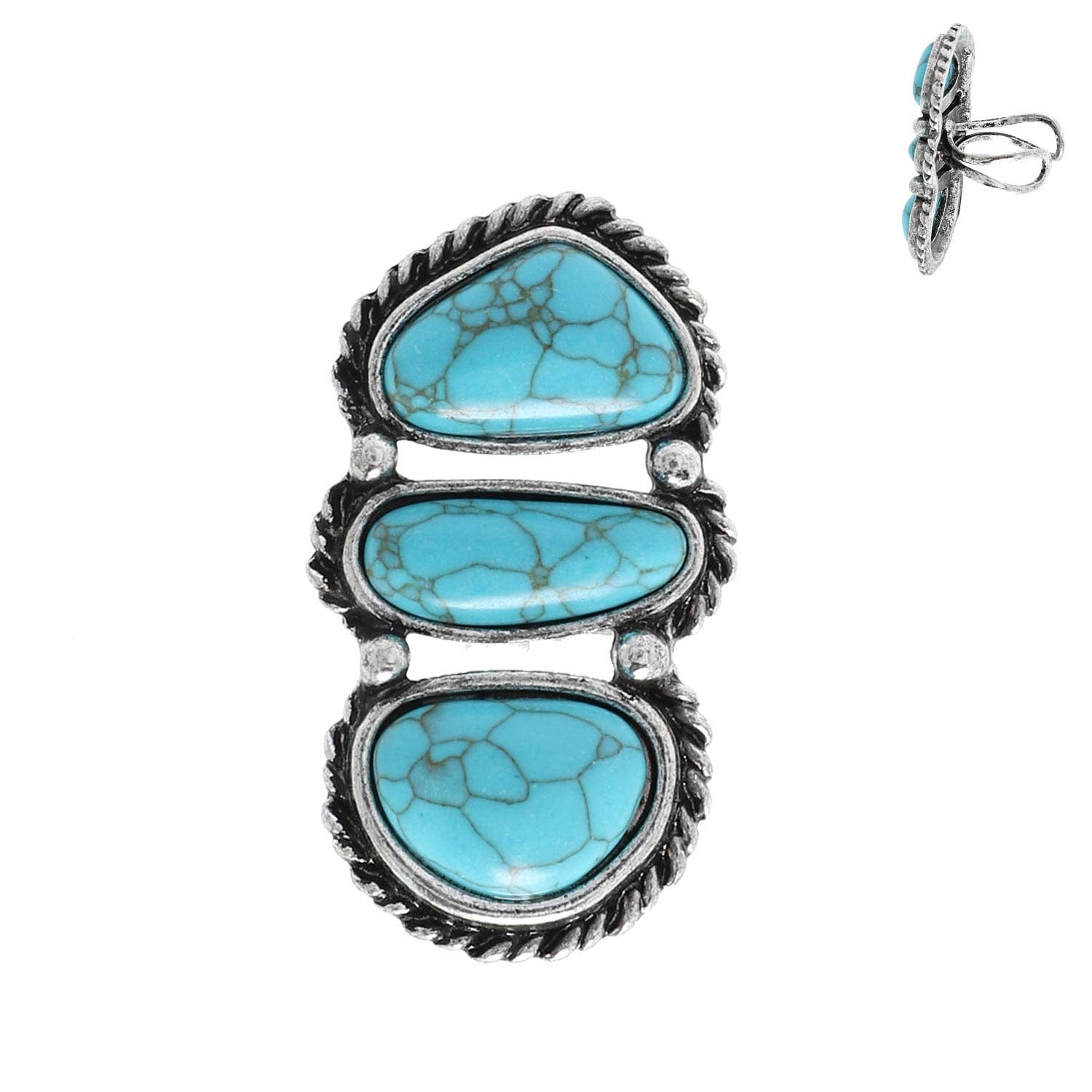 Western 3 Turquoise Semi Stone Knuckle Cuff Ring