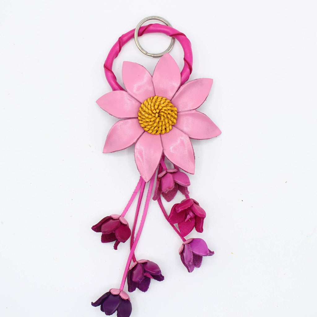 Leather flower key chain key purse charm