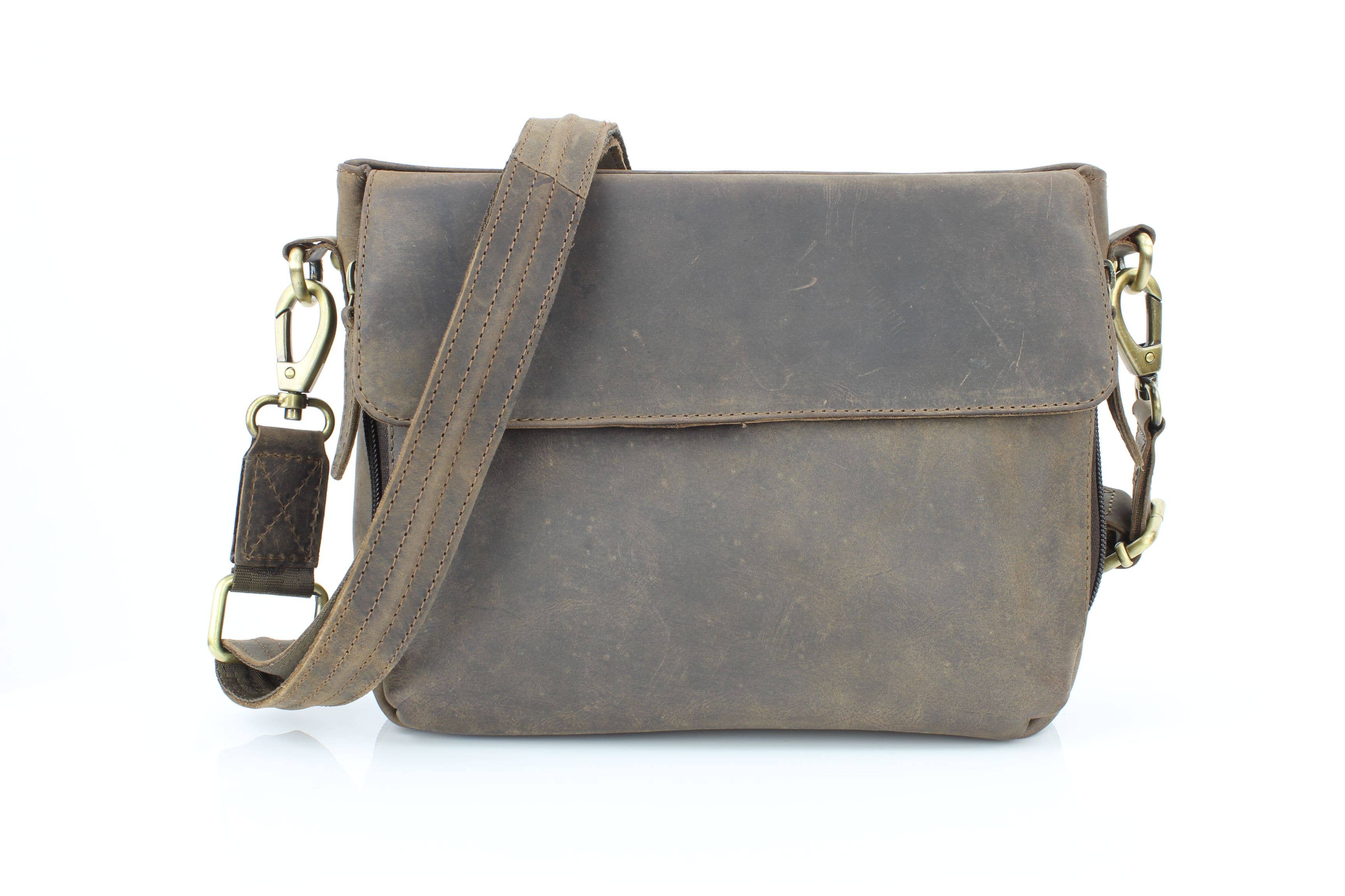 Flap Over Leather Shoulder Bag Hidden Storage 1833
