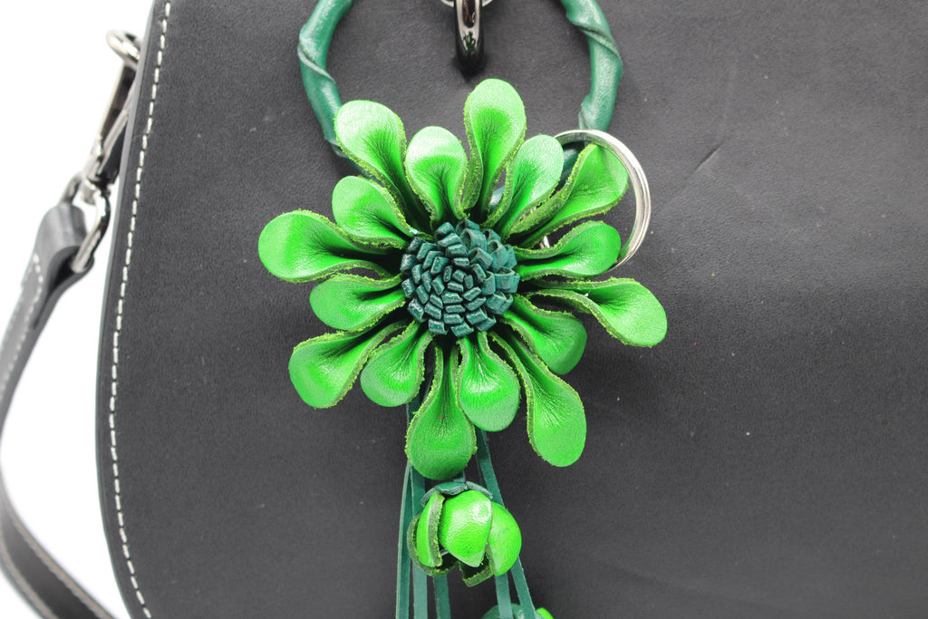 Leather flower key chain key purse charm