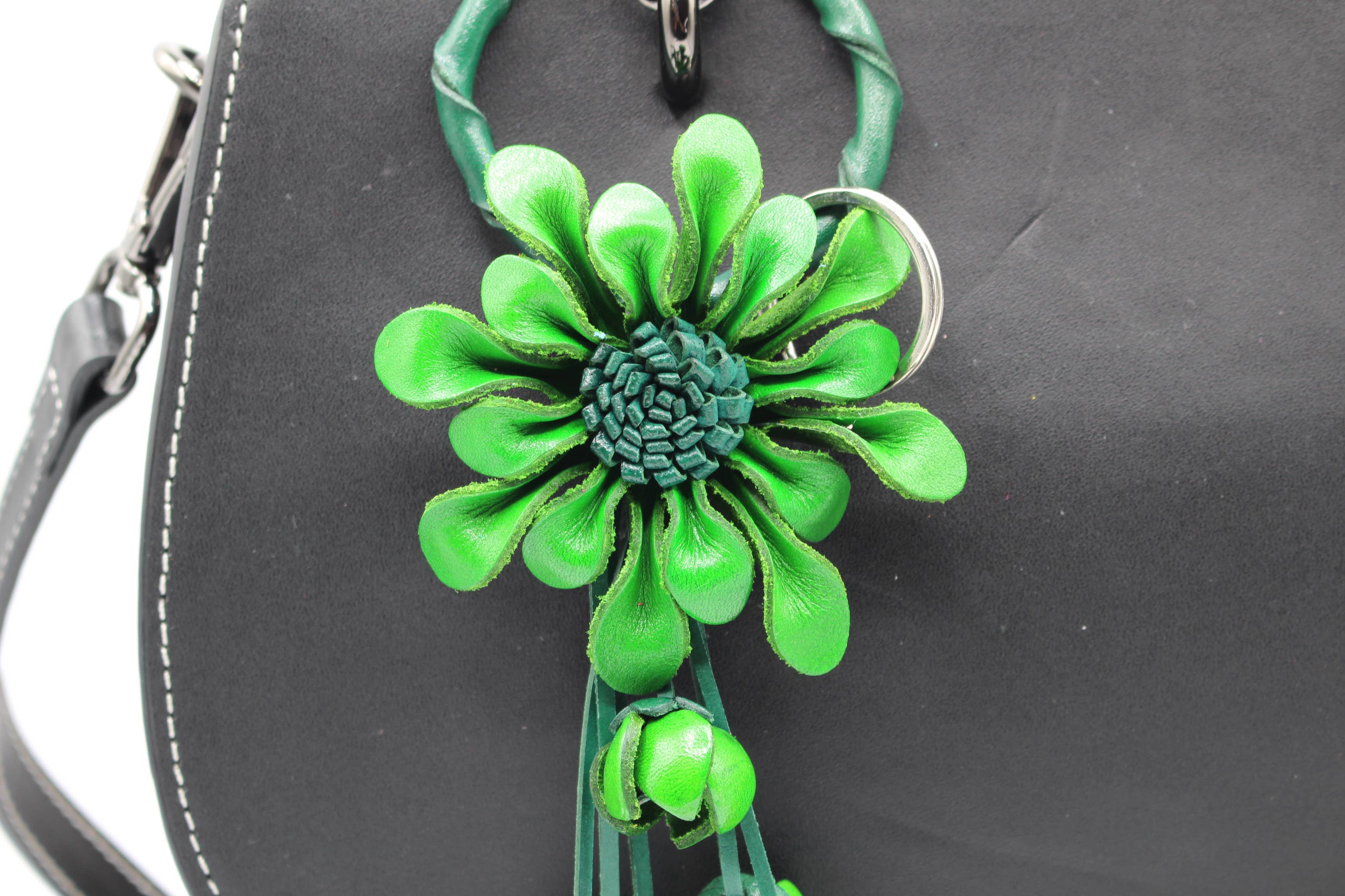 Leather flower key chain key purse charm