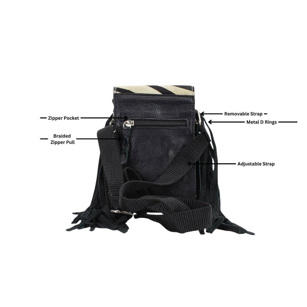 HOH Flap Over Crossbody Bag w/ Fringe Zebra # AB 2406