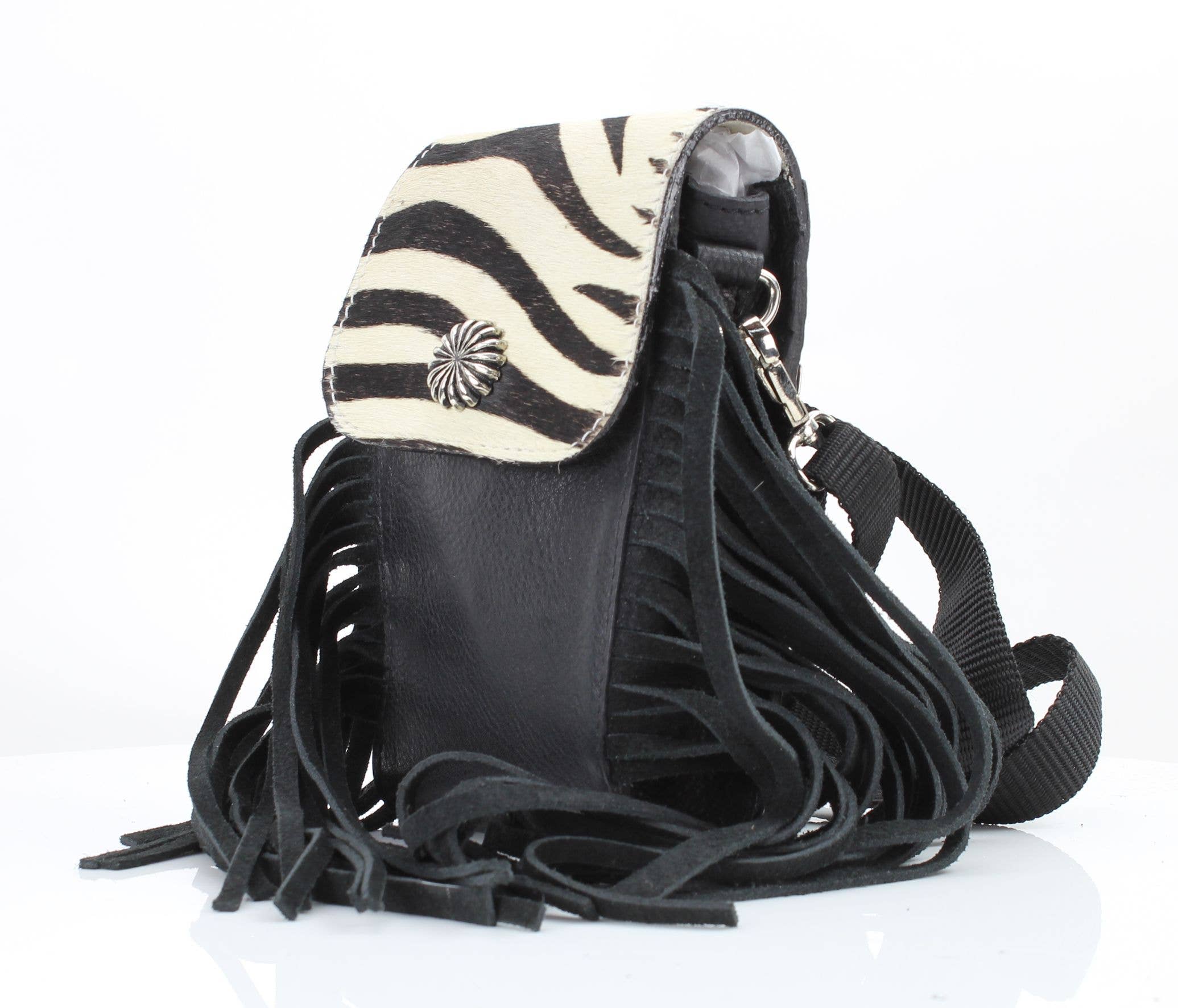 HOH Flap Over Crossbody Bag w/ Fringe Zebra # AB 2406