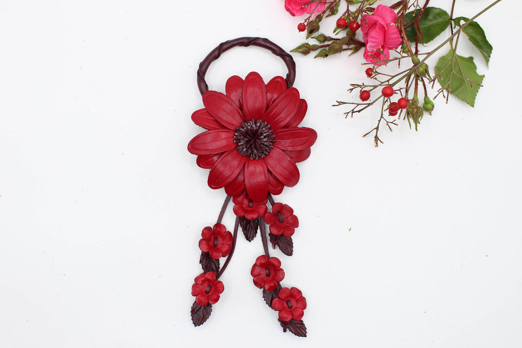 Large Leather Sunflower Keychain Bag Charm
